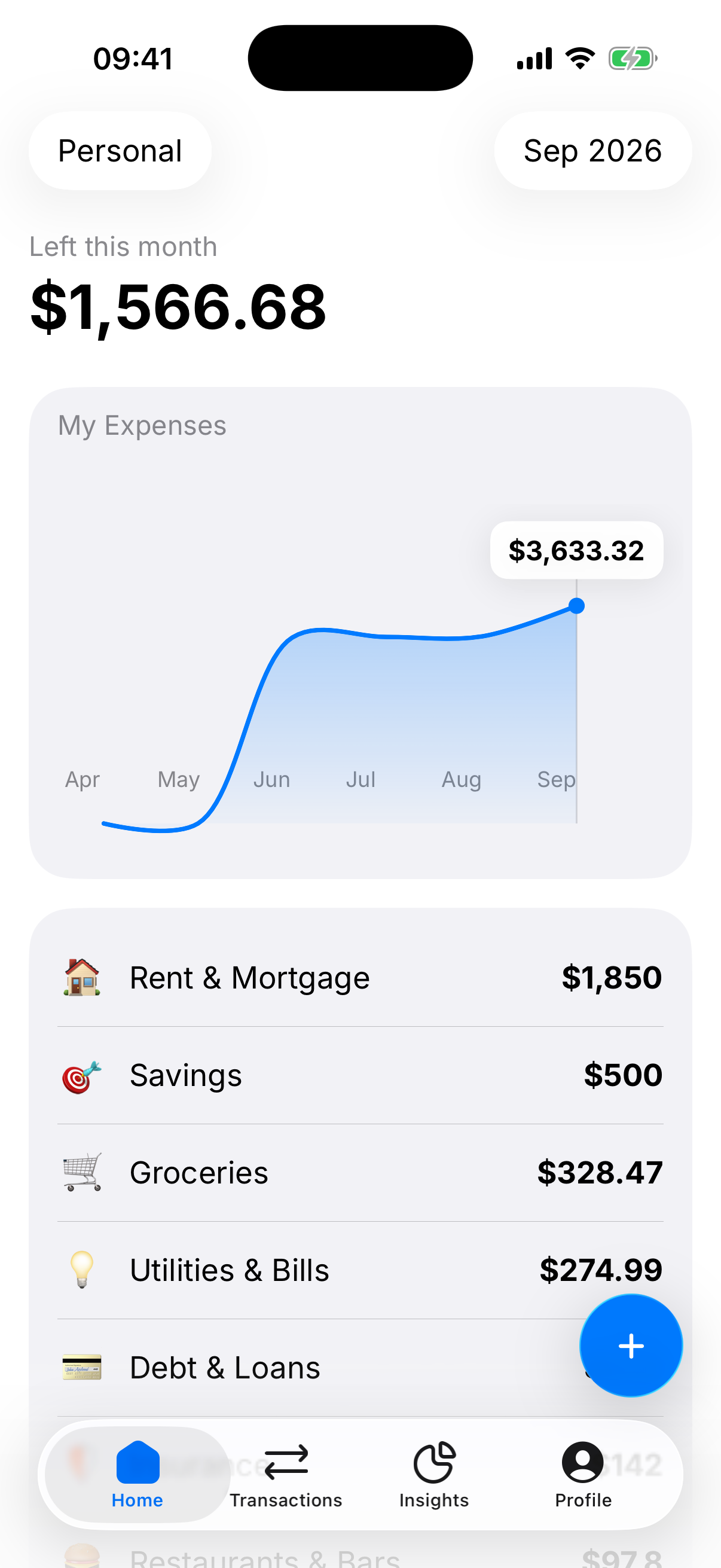 GoodMoney Home showing leftover this month.